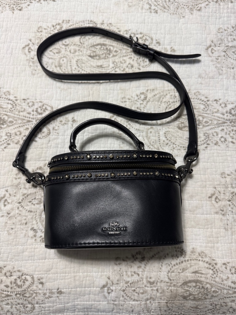 Coach Black Leather Studded Mini Vanity Crossbody